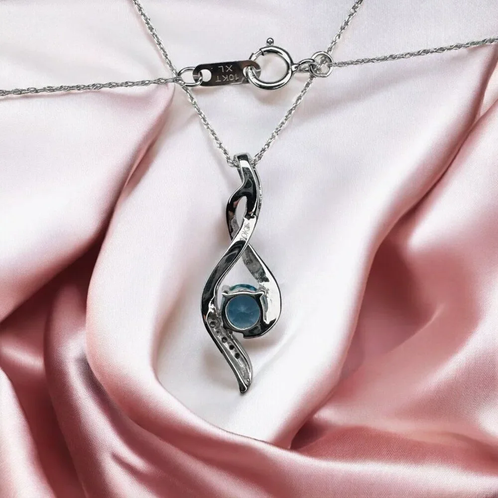 10K Gold- 1/2CT Blue Topaz Diamond Necklace -18